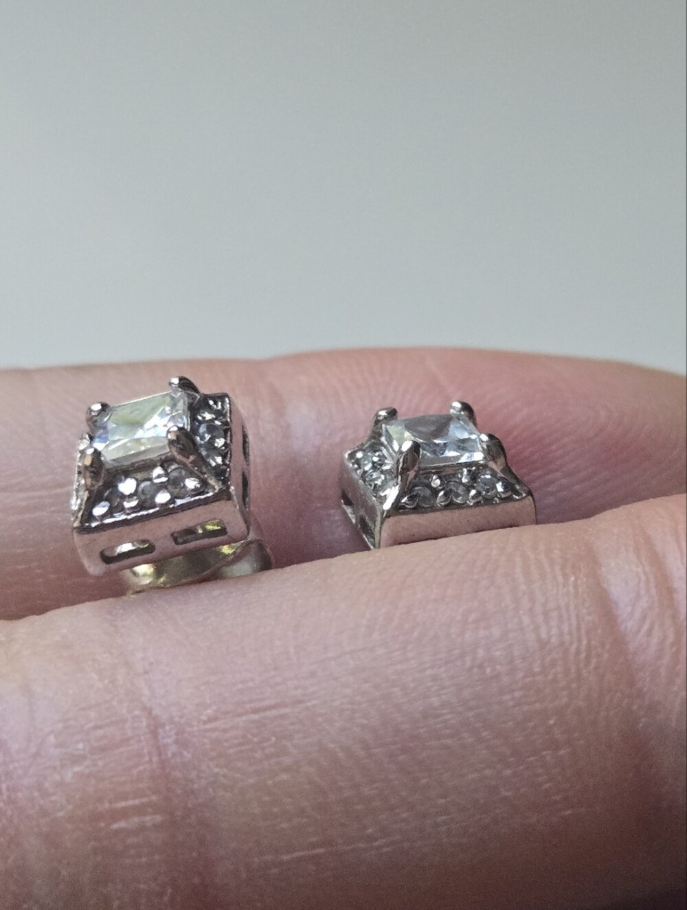 Sterling Princess Cut Stud Earrings - Picture 2 of 4